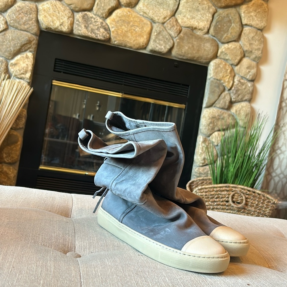 Humanoid Grey Leather Slip On Boots Size 39‎